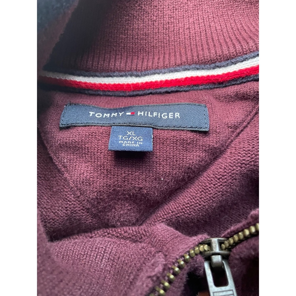Tommy Hilfiger Mens XL Burgundy Maroon 1/4 Zip Cotton Knit Sweater Mock Neck - Picture 3 of 4